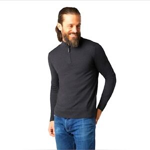 Smartwool Men's Sparwood Charcoal Black Merino Wool Quarter Zip Sweater XL
